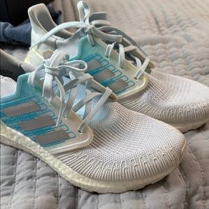 adidas Ultraboost White Sneakers with Teal Accent Panels
